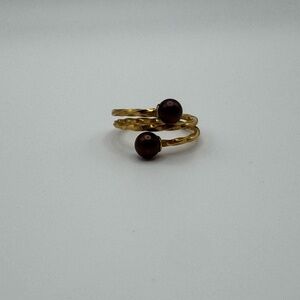 Honora Gold-Tone Spiral Ring with Dark Brown Pearl